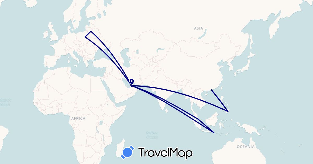 TravelMap itinerary: driving in United Arab Emirates, China, Indonesia, Lithuania, Philippines, Poland, Singapore (Asia, Europe)
